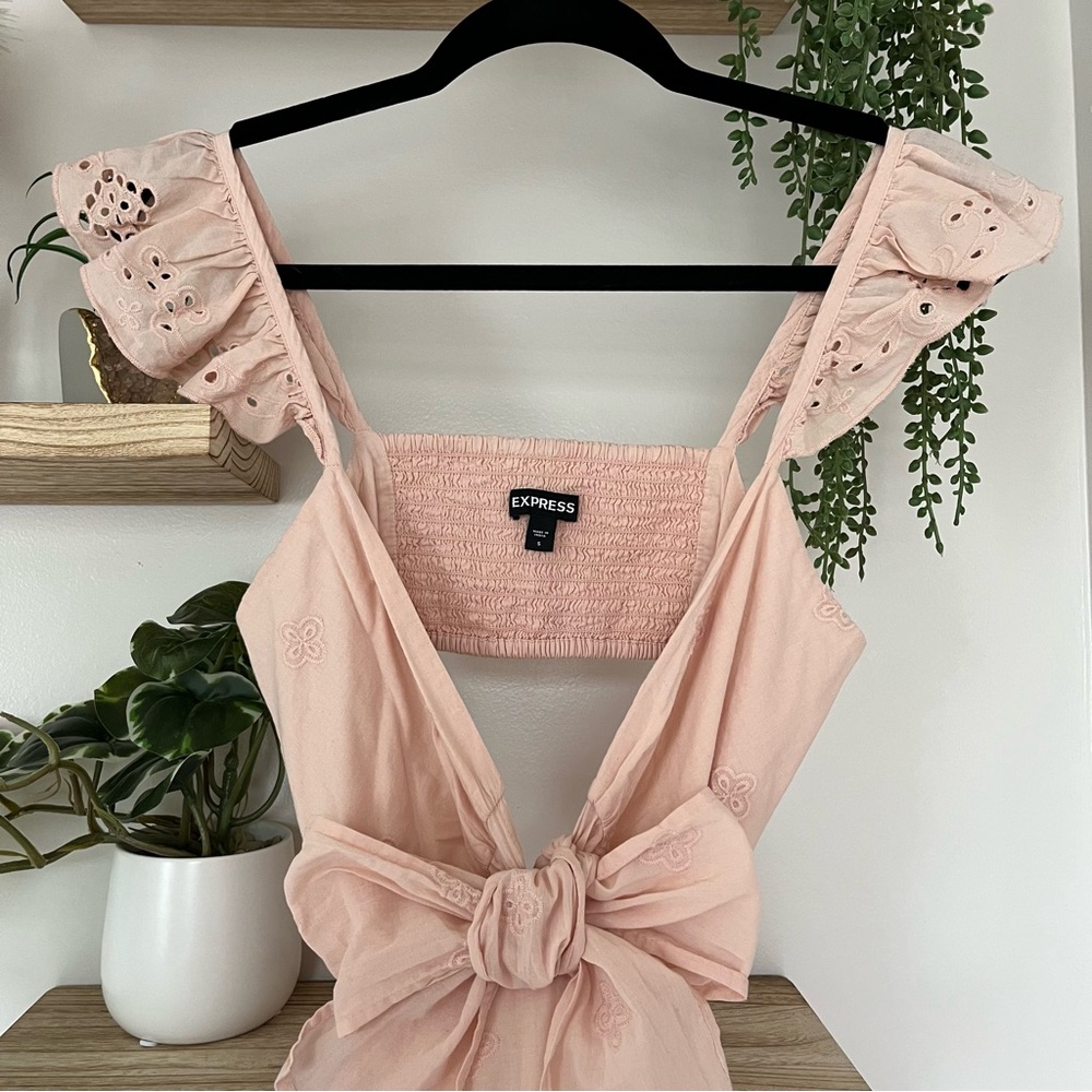 Express Embroidered Cotton Ruffle Mini Dress - Picture 3 of 8